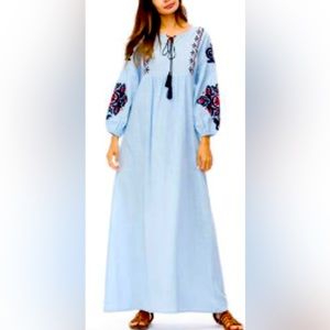 BNSQ NWOT Chambray Midi Dress with Embroidery Size(Medium see photos)